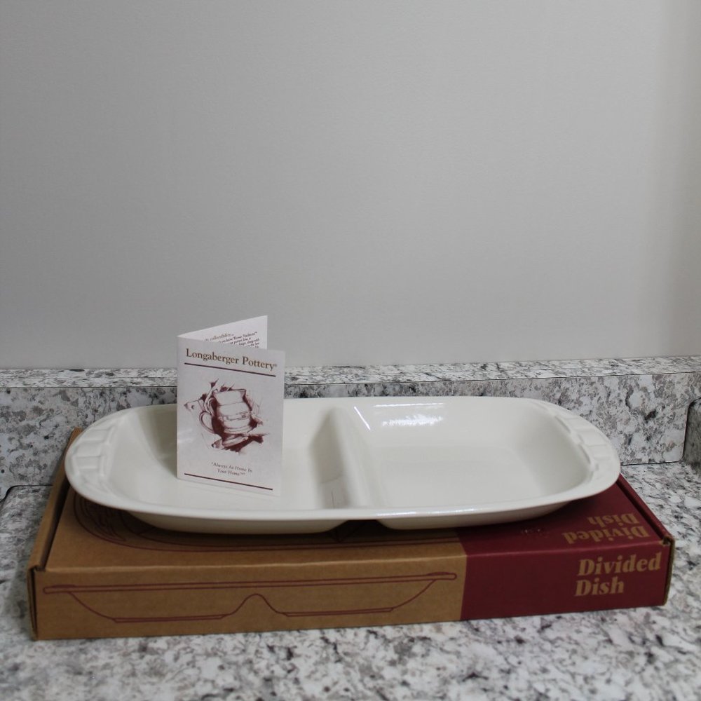Longaberger Ivory Divided Dish Serving Tray NEW